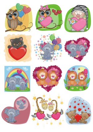 Cute Animals with Hearts and Balloons Love Vector Set Free Vector