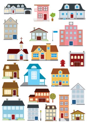 Collection of Various Residential and Public Building Vector Illustrations Free Vector