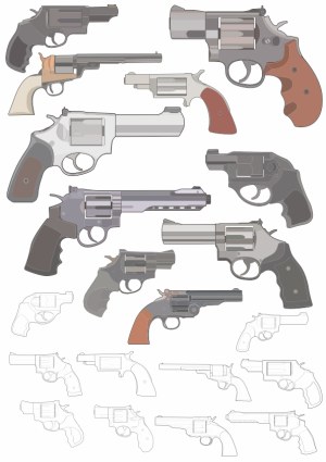 Collection of Revolver Pistols Vector Illustrations Free Vector