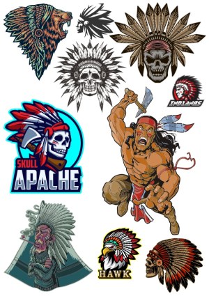 Native American Warrior and Headdress Vector Illustrations Free Vector