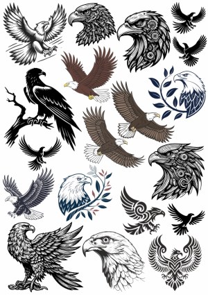 Collection of Eagle Vector Illustrations in Various Artistic Styles Free Vector