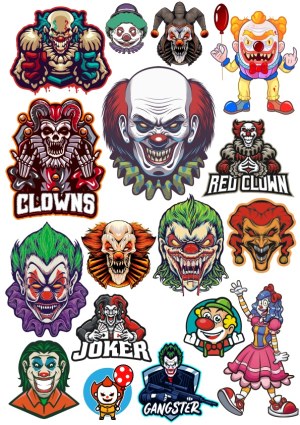 Collection of Scary and Joker Clown Vector Illustrations Free Vector