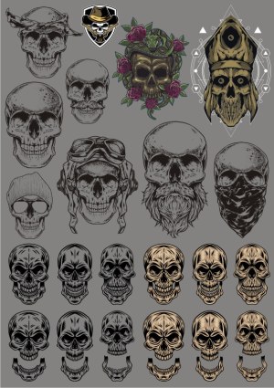 Detailed Skull Vector Illustrations with Various Styles and Accessories Free Vector