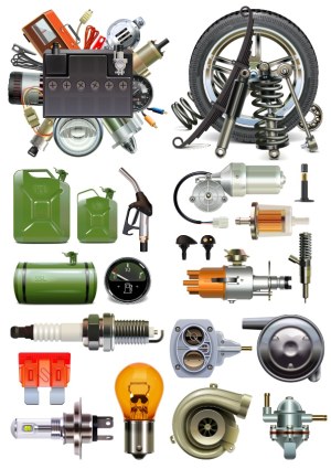 Assortment of Realistic Car and Motorcycle Parts Vector Collection Free Vector