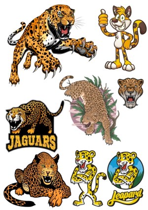 Jaguar and Leopard Cartoon and Realistic Vector Illustrations Free Vector