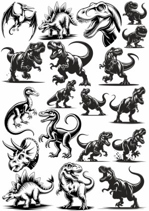 Black and White Dinosaur Vector Illustrations Collection Free Vector