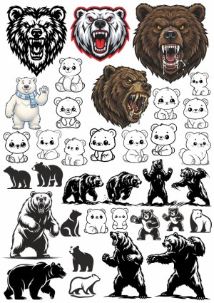 Collection of Bear Vector Illustrations in Various Styles Free Vector