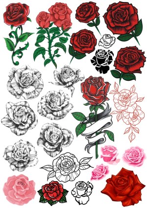 Collection of Red and Pink Rose Vector Illustrations in Various Styles Free Vector