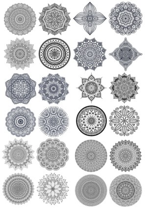 Set of 24 Detailed Black and White Mandala Vector Designs Free Vector