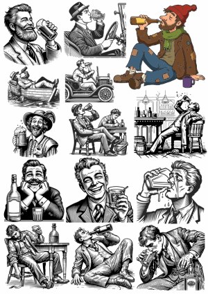 Vintage and Modern Men Drinking Alcohol Illustrations Set Free Vector