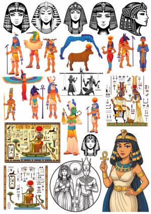 Set of Ancient Egyptian Gods, Pharaohs, and Symbols Vector Illustrations Free Vector