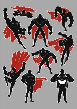 Superhero Silhouettes with Red Capes Vector Set Free Vector