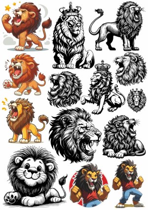Collection of Cartoon and Heraldic Lion Illustrations Free Vector