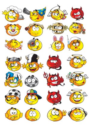 Collection of Fun Emoji Faces with Various Costumes and Expressions Free Vector