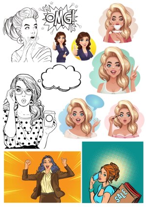 Diverse Female Characters Showing Various Emotions and Actions Vector Set Free Vector