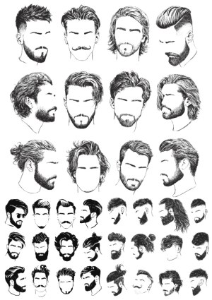 Variety of Male Hairstyles and Beard Styles Vector Collection Free Vector