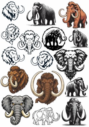 Collection of Mammoth and Elephant Head Vector Illustrations Free Vector