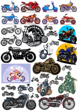 Collection of Various Motorcycle and Scooter Vector Illustrations Free Vector