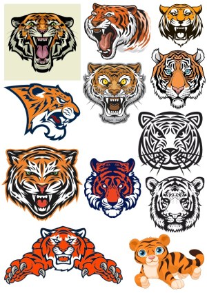 Collection of Fierce and Cute Tiger Head Vector Illustrations Free Vector