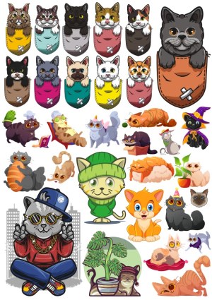 Cute Cartoon Cat Collection with Various Themes and Poses Free Vector