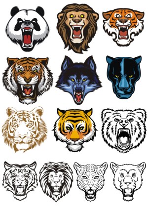 Fierce Wild Animal Heads Vector Collection Free Vector