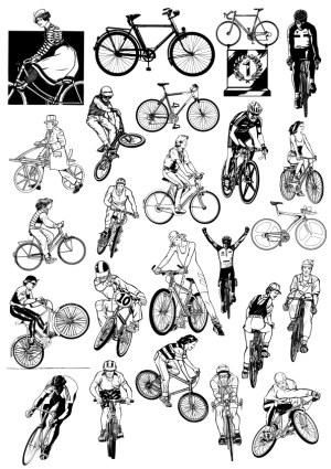 Black and White Vector Illustrations of Bicyclists and Bicycles Free Vector