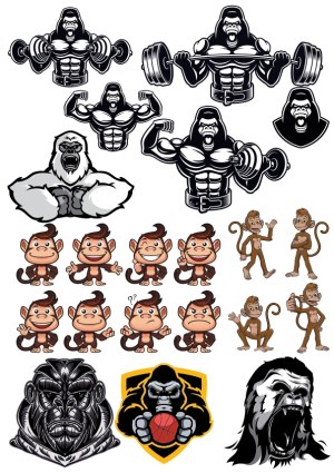 Collection of Gorilla and Monkey Vector Mascots and Fitness Icons Free Vector
