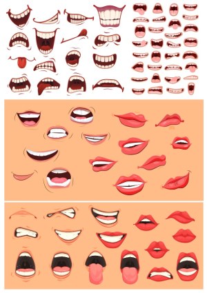 Collection of Cartoon Mouths and Lips with Various Expressions Free Vector