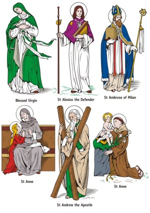 Religious Saints and Blessed Virgin Vector Illustrations Free Vector