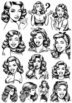 Retro Pin-Up Girls with Playful Expressions Vector Set Free Vector