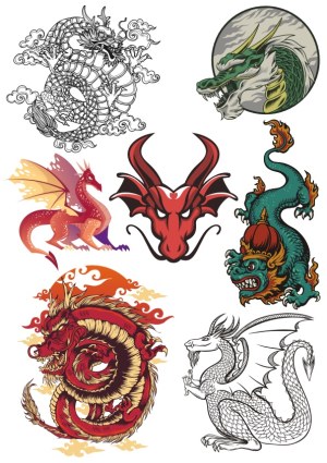 Collection of Diverse Dragon Vector Illustrations Free Vector