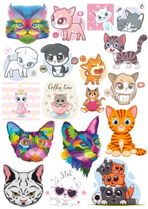 Collection of Cute and Colorful Cat and Kitten Vector Illustrations Free Vector