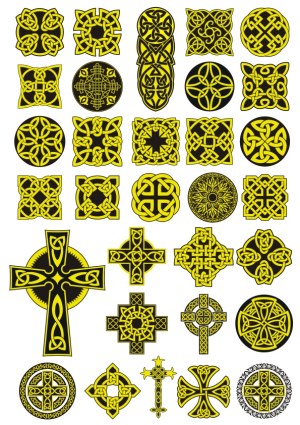 Yellow and Black Celtic Knot and Cross Vector Symbols Collection Free Vector