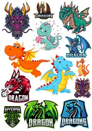 Collection of Colorful Dragon and Hydra Cartoon and Mascot Vectors Free Vector