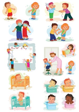 Cute Children Activities and Health Care Vector Illustration Set Free Vector