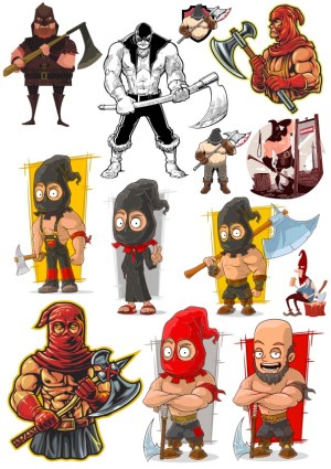 Collection of Cartoon Executioner Characters with Axes Free Vector