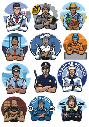 Set of Diverse Professional Occupation Characters Vector Icons Free Vector