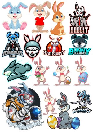 Collection of Cartoon and Gaming Rabbit Mascots and Easter Bunny Characters Free Vector