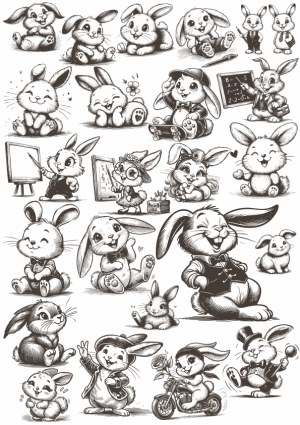 Vintage Style Hand-Drawn Bunny Rabbit Sketches Collection Free Vector
