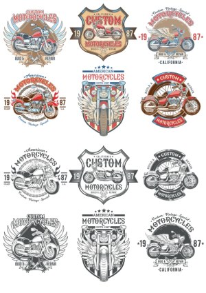 Set of Vintage Custom Motorcycle Emblems and Logos Free Vector