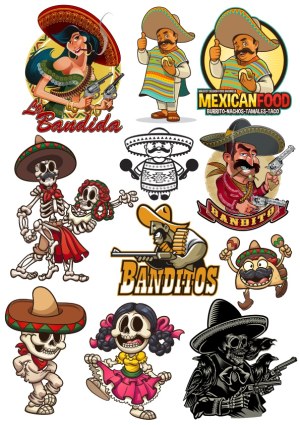 Mexican Bandit and Skeleton Characters Vector Collection Free Vector