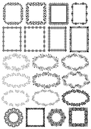Ornate Black and White Floral Vector Frames and Borders Set Free Vector