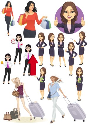 Vector Set of Businesswomen and Shoppers in Various Poses Free Vector