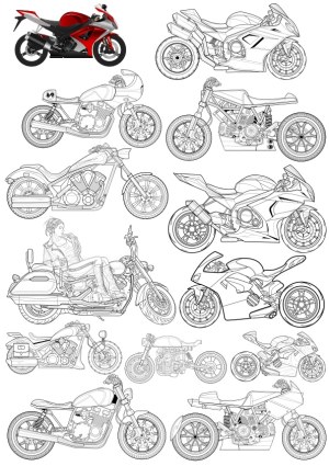 Detailed Vector Illustrations of Various Motorcycles and Bike Outlines Free Vector