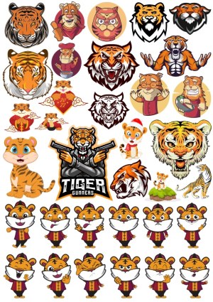 Collection of Tiger-Themed Cartoon and Mascot Vectors Free Vector