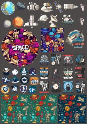 Space Exploration Vector Icons and Patterns Free Vector