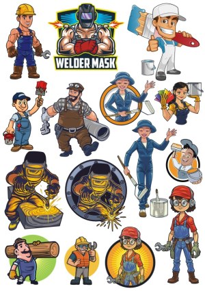 Collection of Construction and Painting Workers Vector Illustrations Free Vector