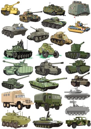 Collection of Various Military Tanks and Armored Vehicles Vector Set Free Vector