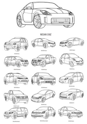 Line Art Vector Collection of Nissan Car Models Free Vector