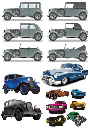 Collection of Classic and Vintage Car Vector Illustrations Free Vector